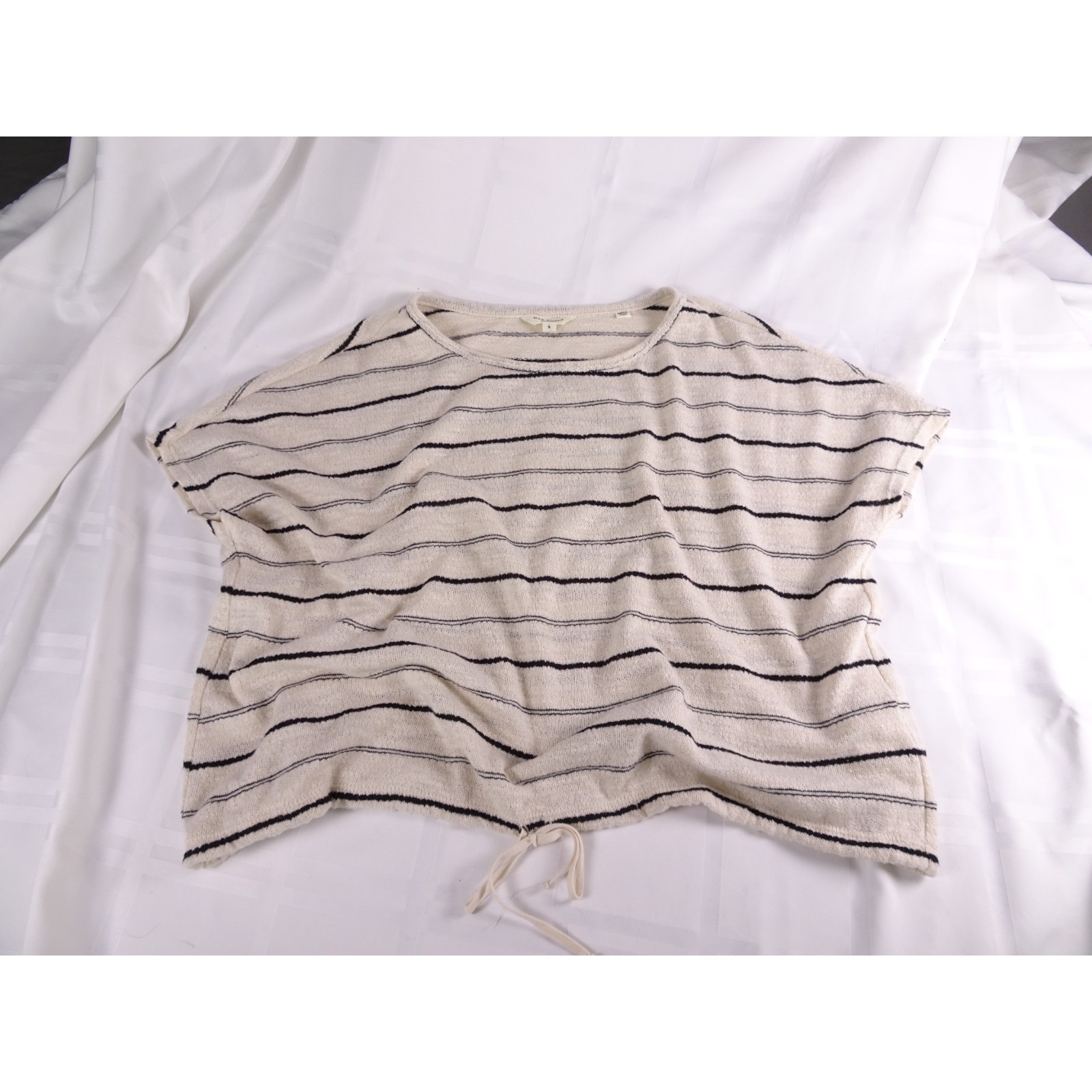 Max Studio London Sweater. Women's Small. Ivory, Black Stripes With Short Sleeve